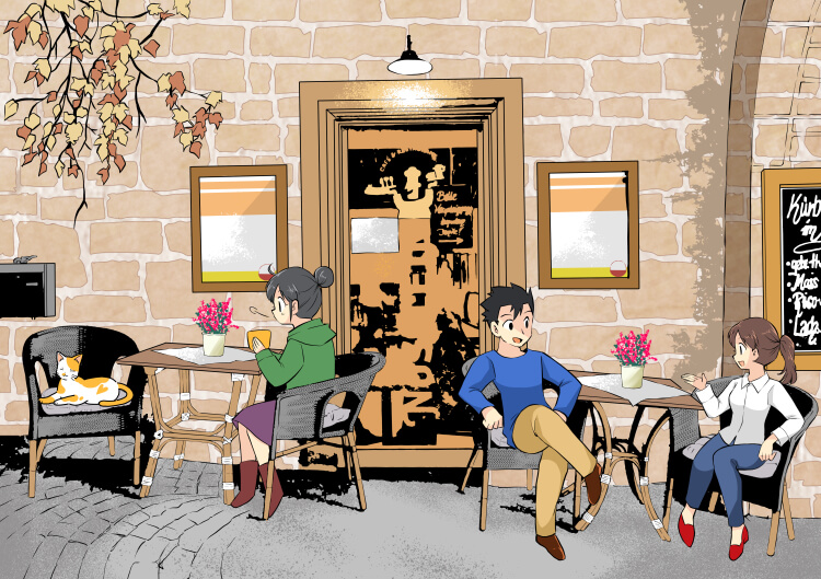 イラスト　学生　カフェ　イラスト依頼